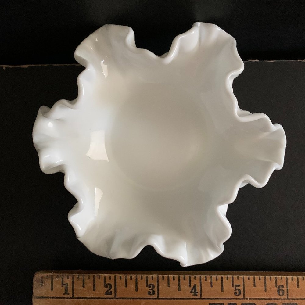 1970's Vintage Small Fenton Hobnail Milk Glass Ruffled Dish